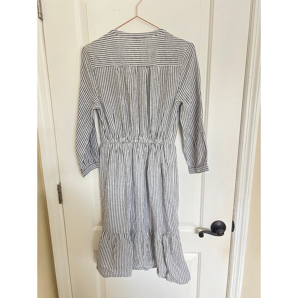 Old Navy Shirt Dress Womens XS Navy White Striped Linen Blend Tiered Ruffle Mini - Picture 7 of 8